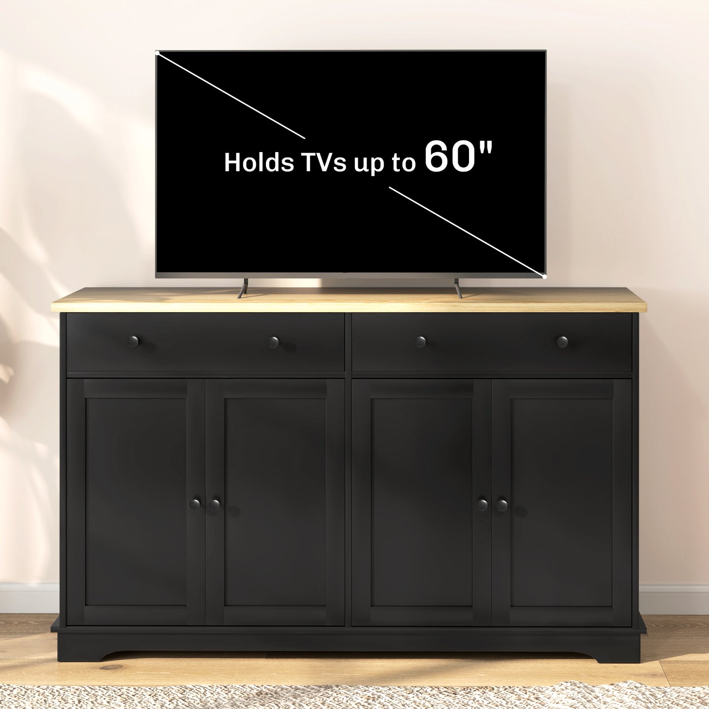 Modern Sideboard Buffet Cabinet with Adjustable Shelves - Black
