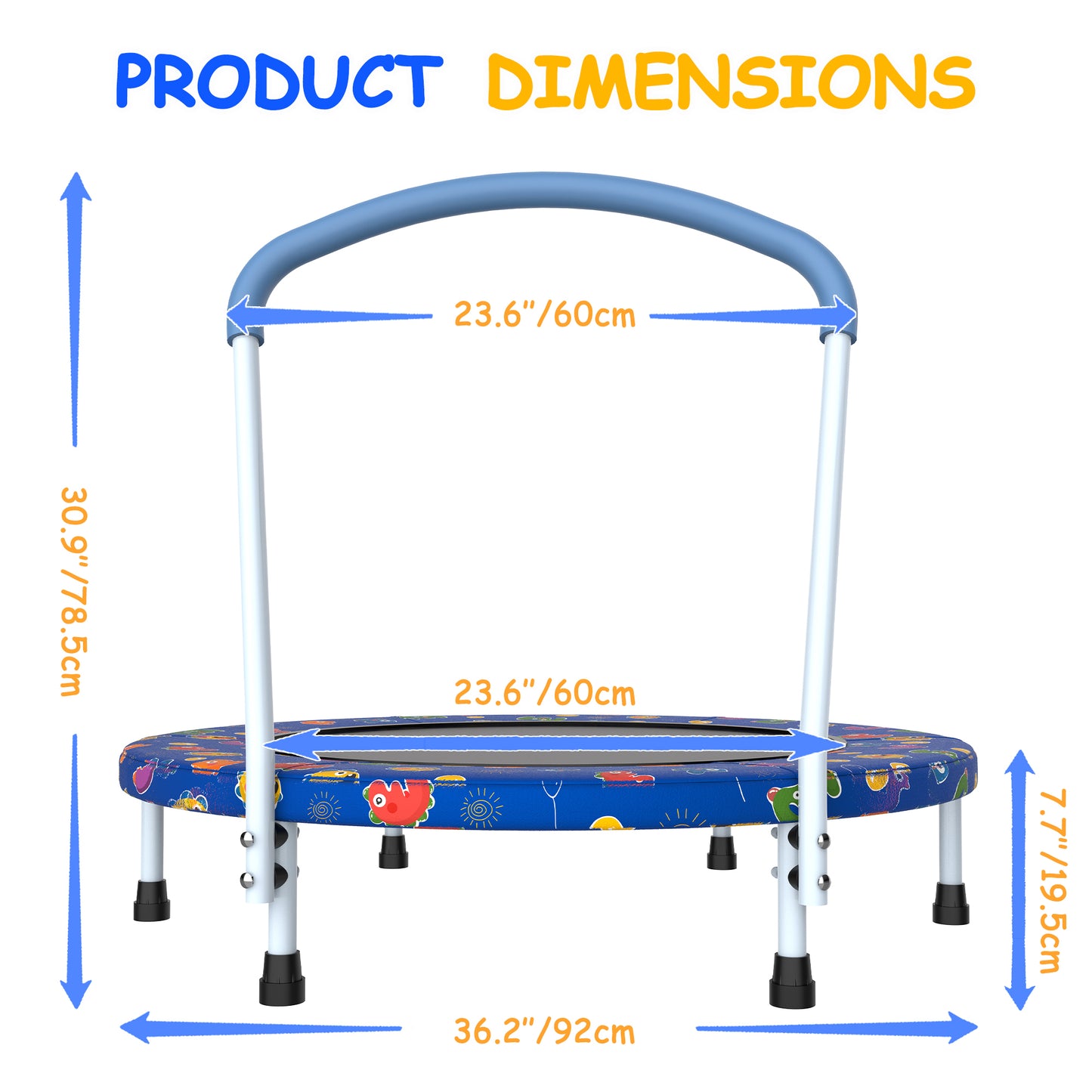36-Inch Mini Trampoline for Kids 1-6 with Handle - Blue Multi