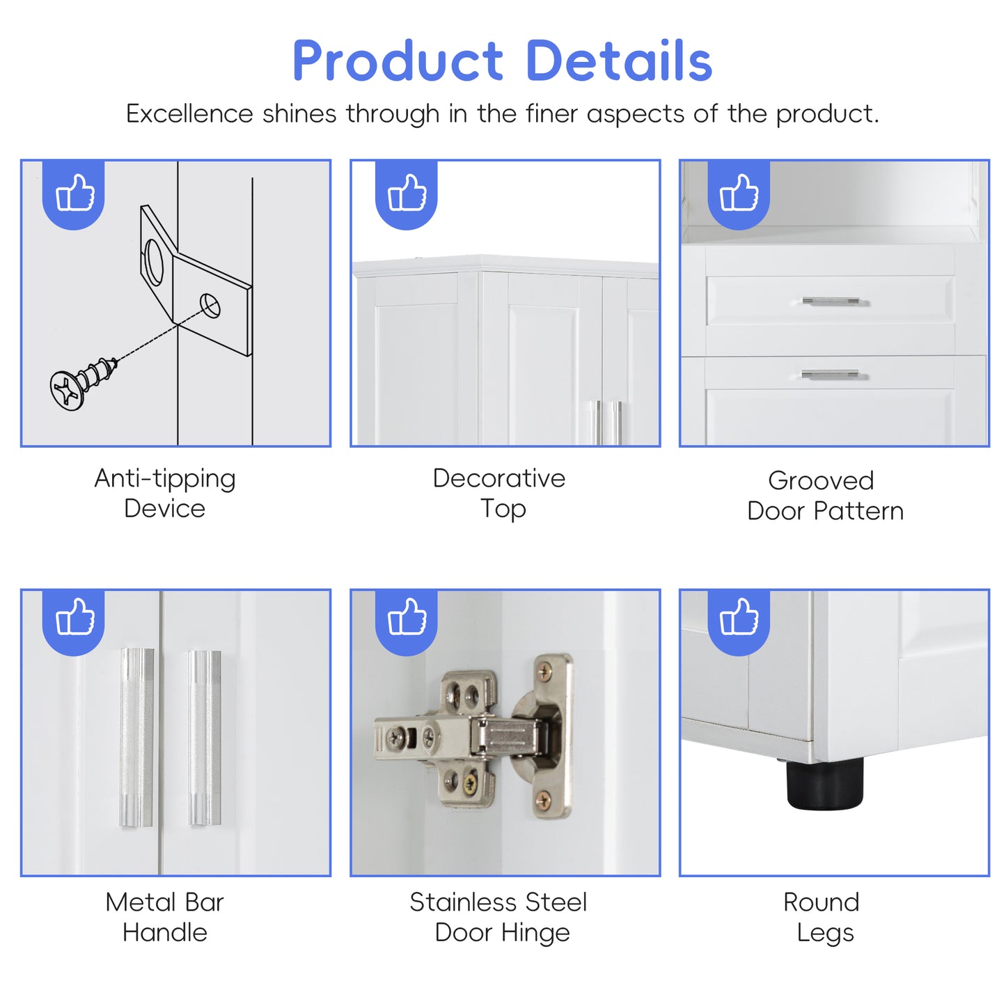 Tall Bathroom Cabinet with Laundry Basket - White Storage Unit