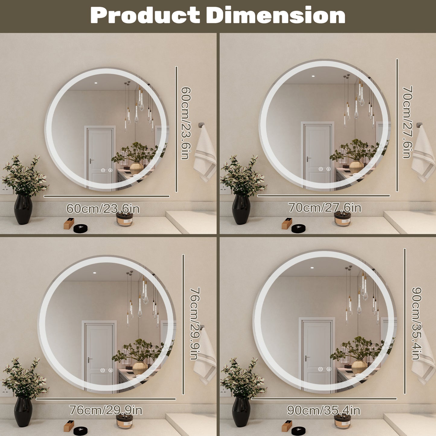 Smart Anti-Fog LED Bathroom Mirror with Dual Lights and Memory Dimming