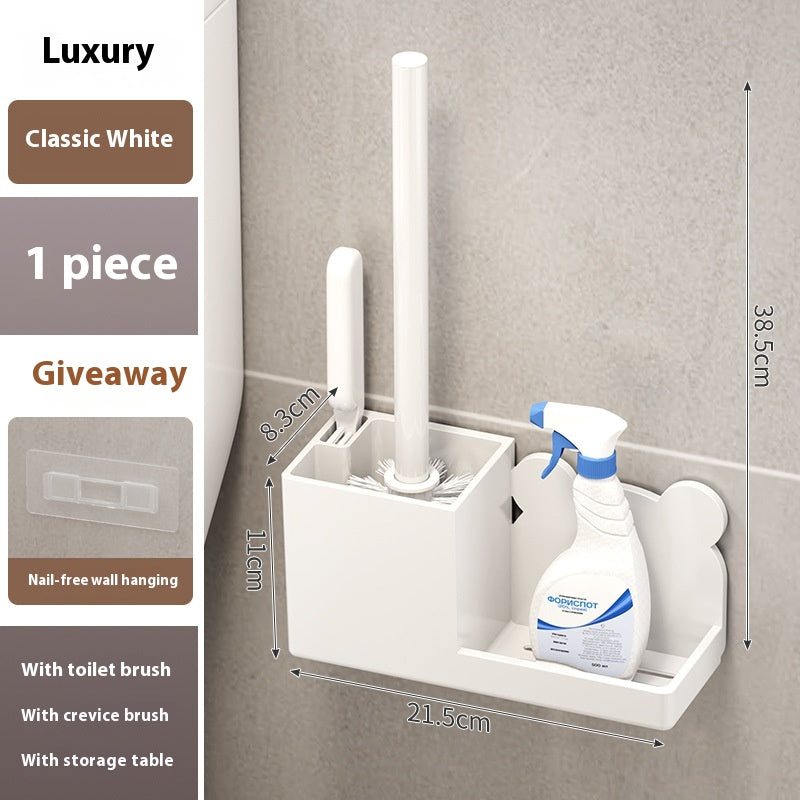 Wall-Mounted Toilet Brush Set with Long Handle and 2 Brushes - No Dead Angle Cleaning