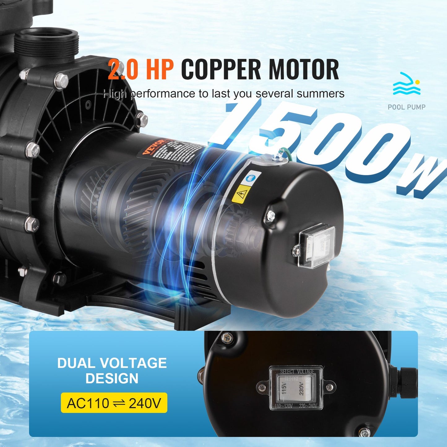 2 HP Above Ground Pool Pump with Filter Basket - 110/240V, 110 GPM, Black