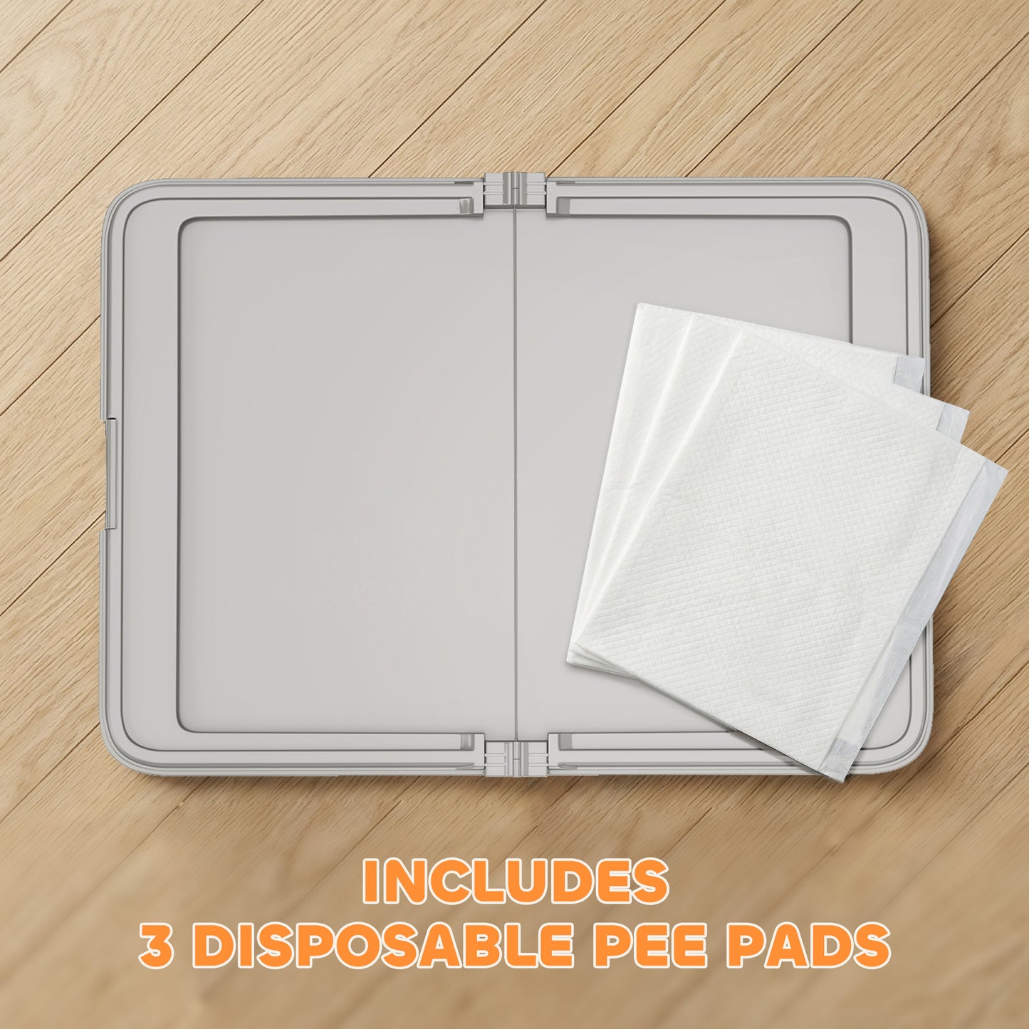 Foldable Dog Litter Box with Disposable Pads, Anti-Slip, Gray, 33.9 x 24.4 Inches
