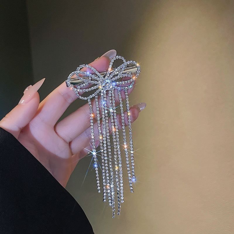 Silver Bow Fringe Hair Clip - Elegant Hair Accessory for Women