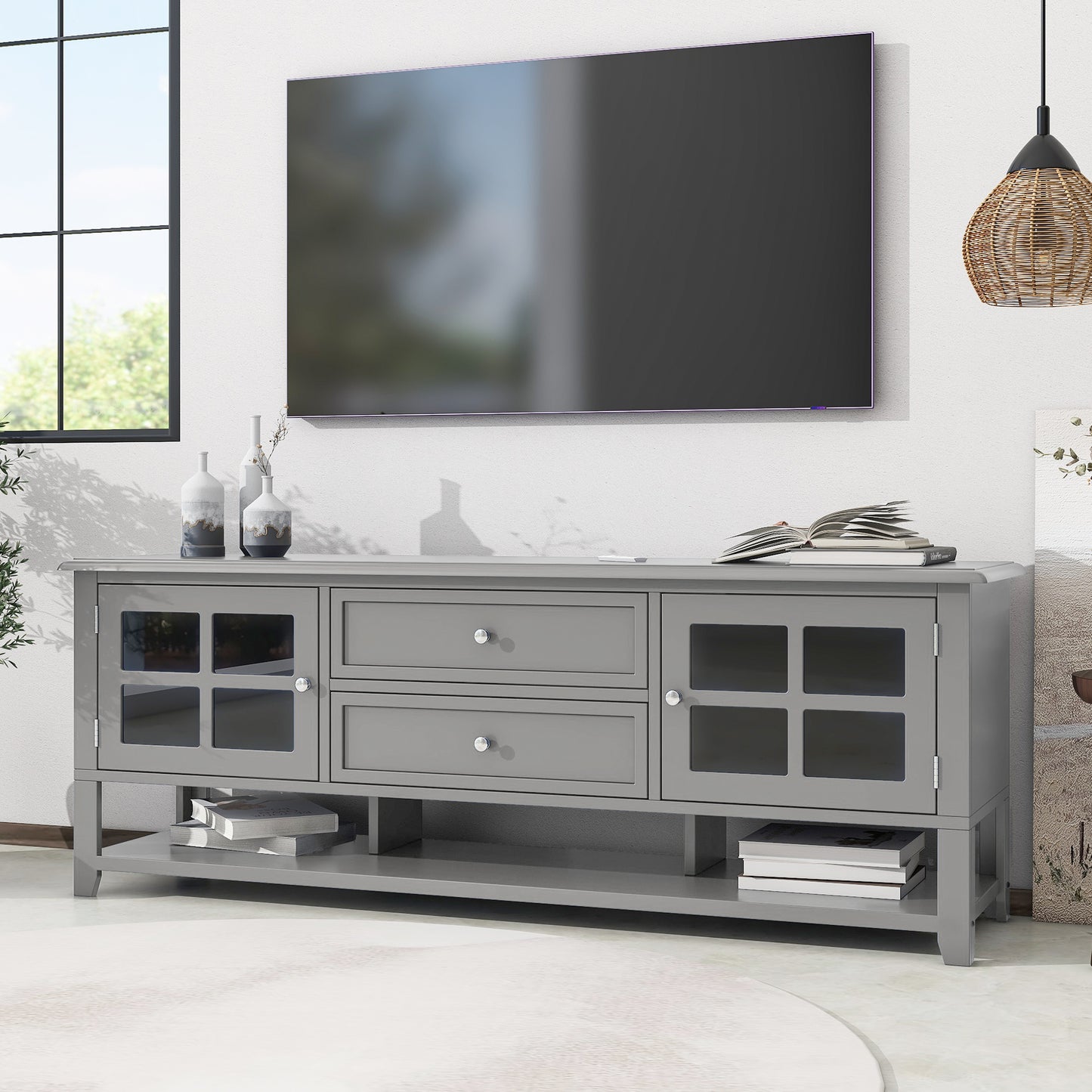 TV Stand for TVs Up to 60'' - Modern Media Console with Storage - Grey