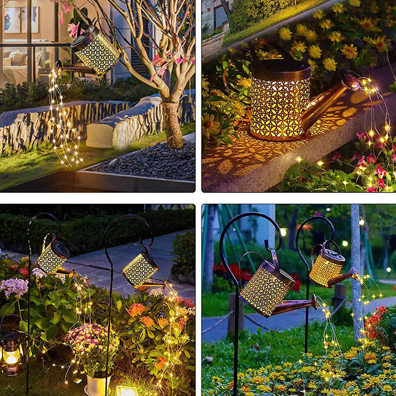 2-Pack LED Solar Watering Can Light String - Outdoor Decor