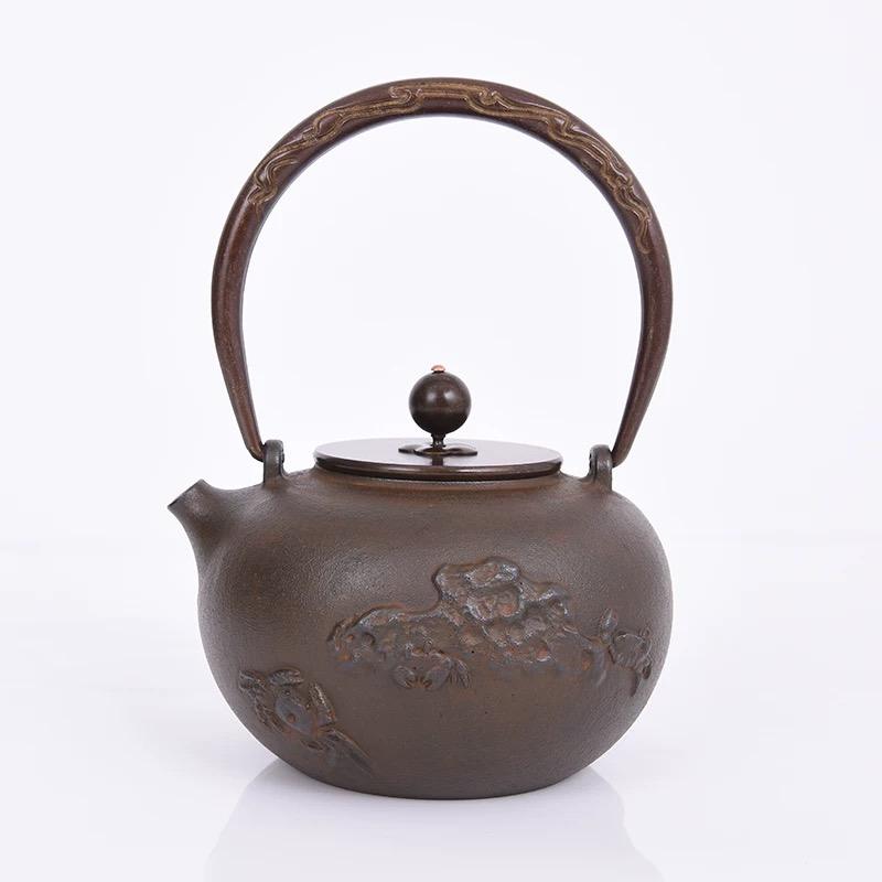 Cast Iron Embroidered Teapot - Traditional Chinese Style, 1.2L for Tea & Boiling Water