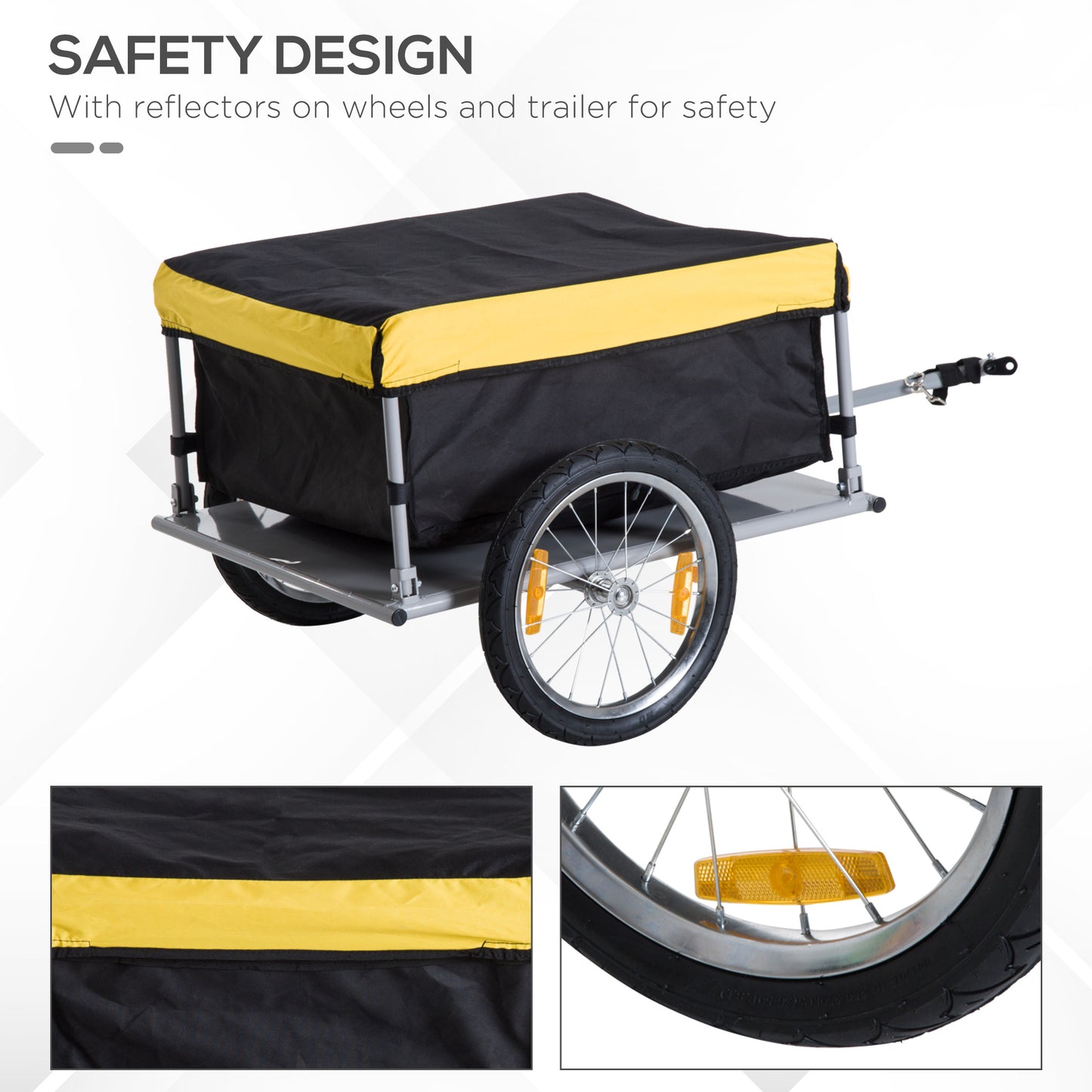 Bicycle Cargo Trailer with Removable Cover - Fits 20"-26" Wheels, Yellow