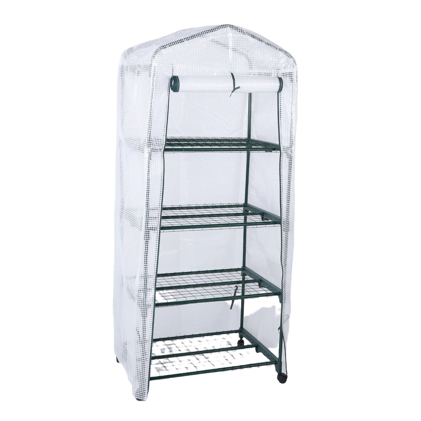 Portable Greenhouse with PE Cover & 360° Wheels - 4 Tiers Indoor Outdoor Plant Shelter