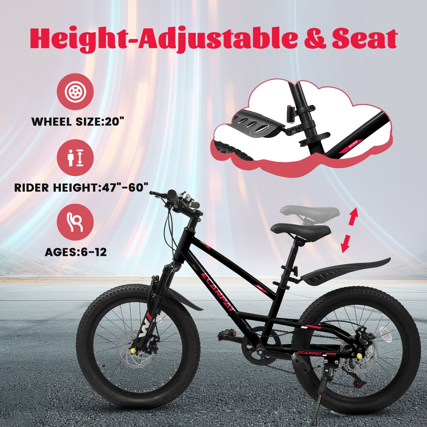 20-Inch Mountain Kids Bike for Boys & Girls, 7-Speed, Black