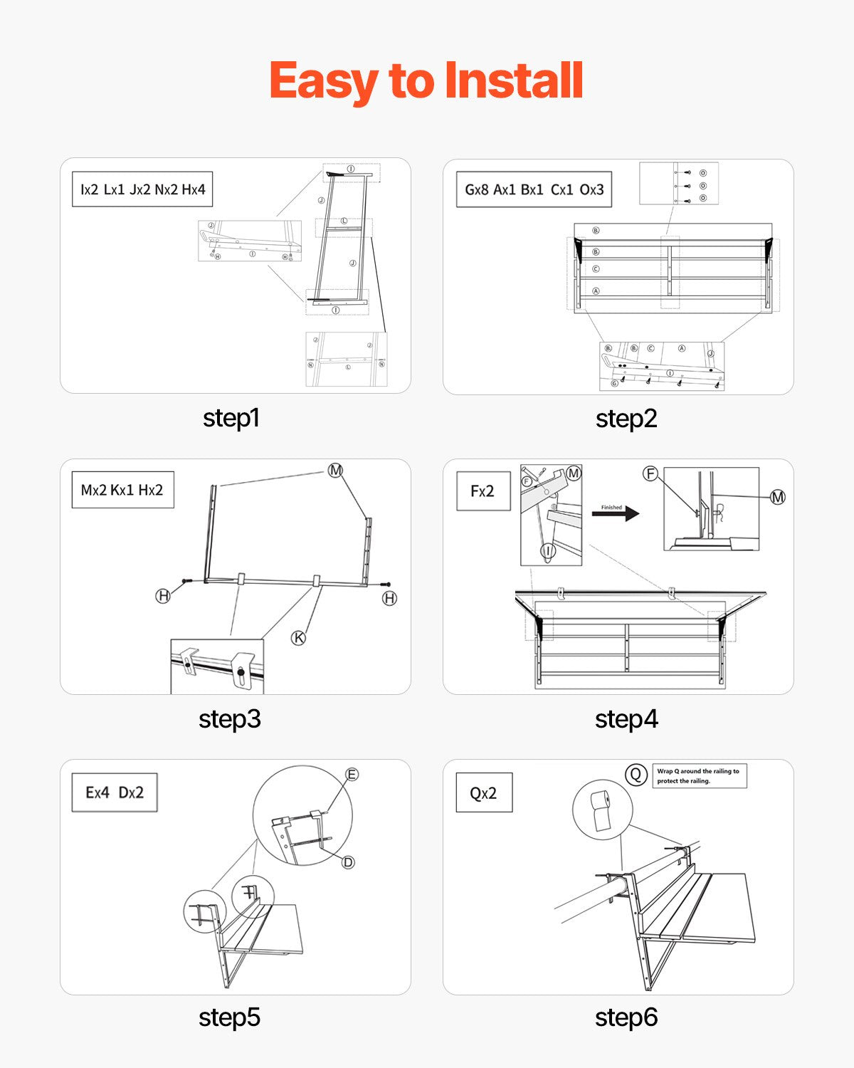 Outdoor Balcony Hanging Table 15x39 Inch Rust-Resistant Foldable Patio Railing Bar Table - Multicolor