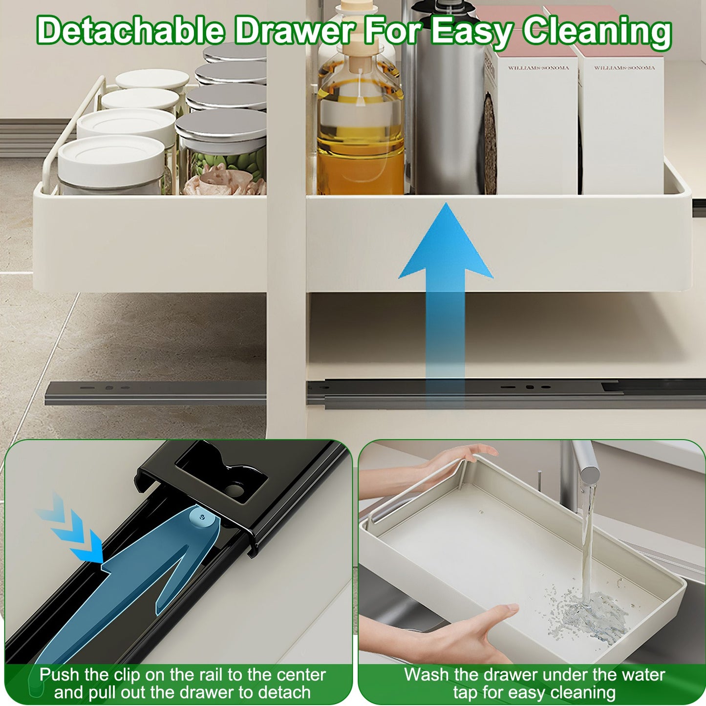 2Pcs Pull Out Cabinet Organizers Sliding Shelf Spice Rack Carbon