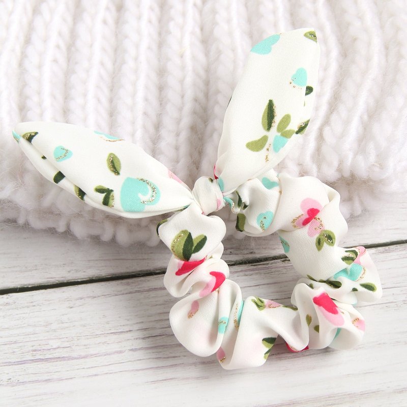 Heart Shape Printed Rabbit Ears Hair Accessory with Bow - Handmade Elastic Headband