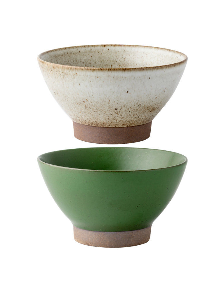 Stoneware High Leg Ceramic Ramen Bowl with Bamboo Pattern, 6.5 Inch Diameter