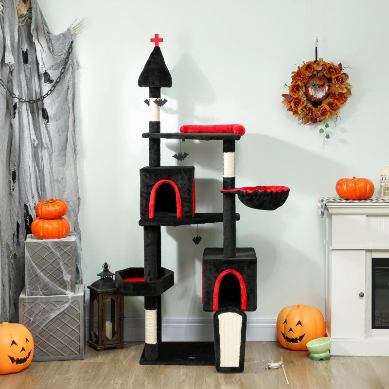 Gothic Cat Tree Tower with Coffin Bed & Sisal Posts - Halloween Decor