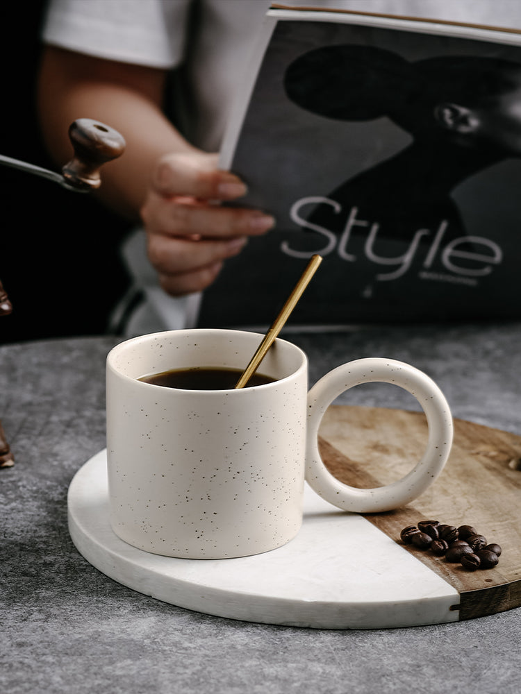 Ceramic Coffee Mug with Spoon & Coaster - Nordic Style, Multiple Colors