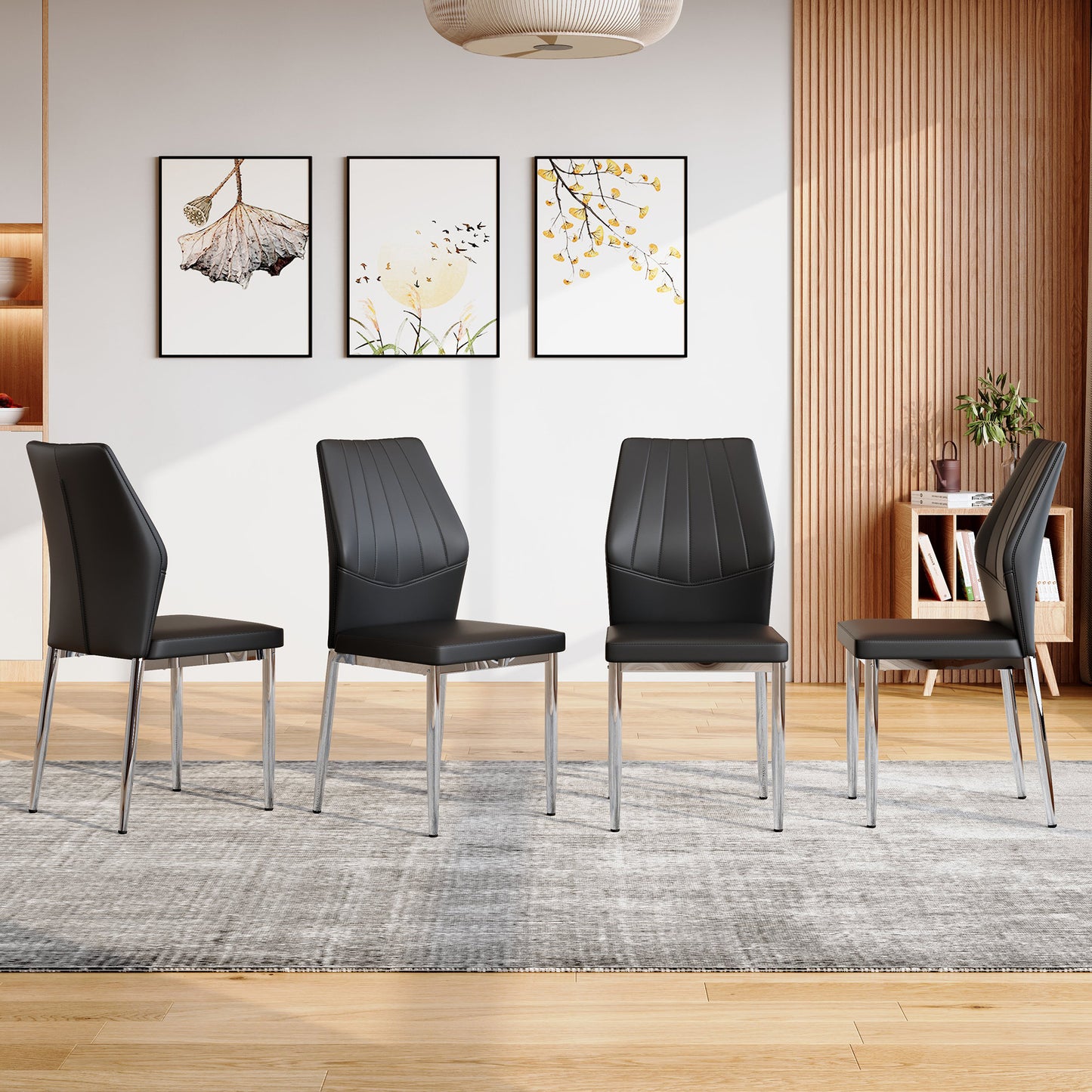 Set Of 4 Black - And Silver Dining Chairs,37 Inches High Ergonomic PU