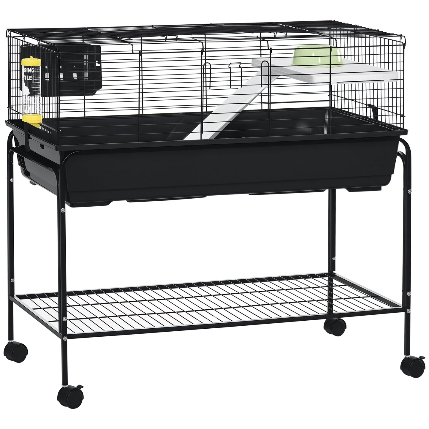 Small Animal Cage with Removable Stand, Wheels & Shelf for Guinea Pig, Hedgehog & Ferret - 39x20.5x36.5 Inches, Grey