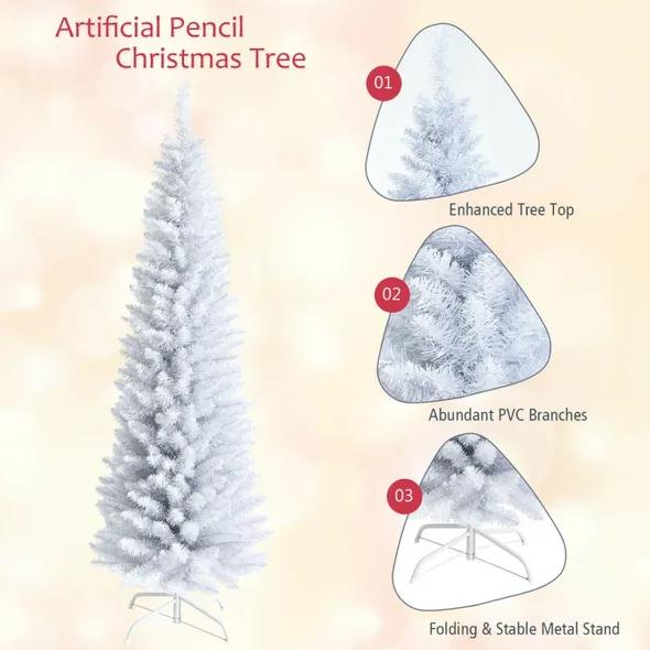 6ft Slim White Unlit Artificial Christmas Tree with Metal Stand