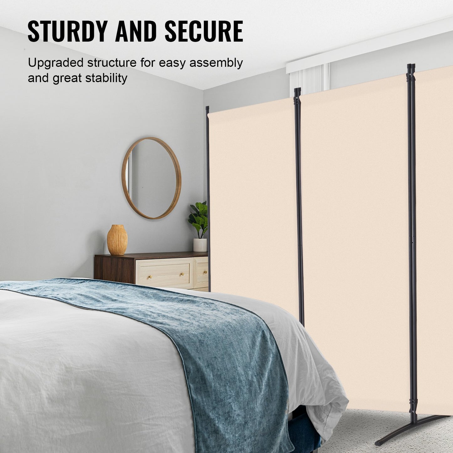 4 Panel Room Divider - Folding Privacy Screen for Home & Office - Beige