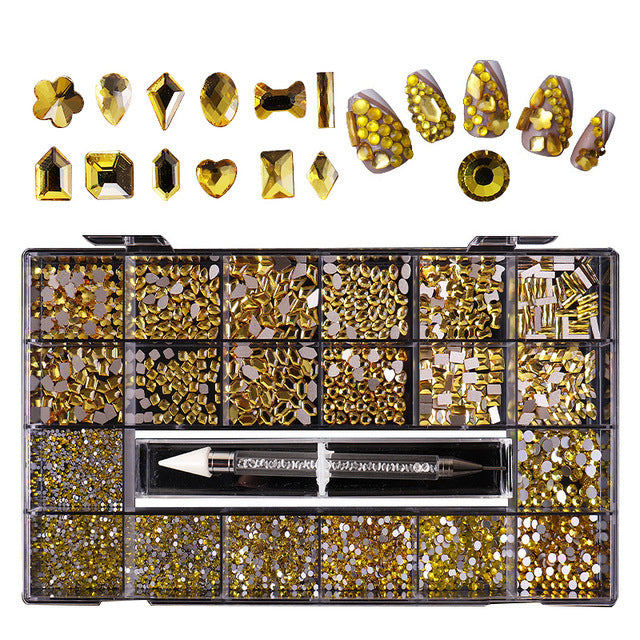 Nail Art Drill Kit with Glass Diamond Organizer Box