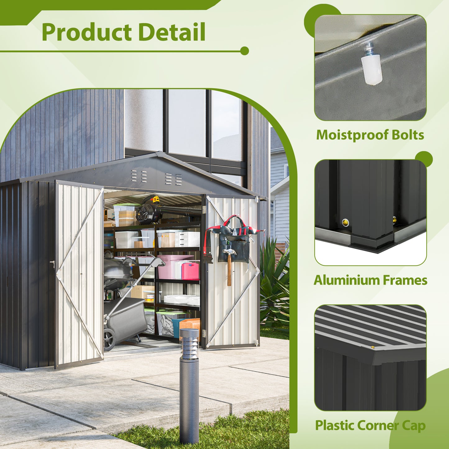 10X8 FT Outdoor Storage Shed, All Weather Metal Sheds With Lockable