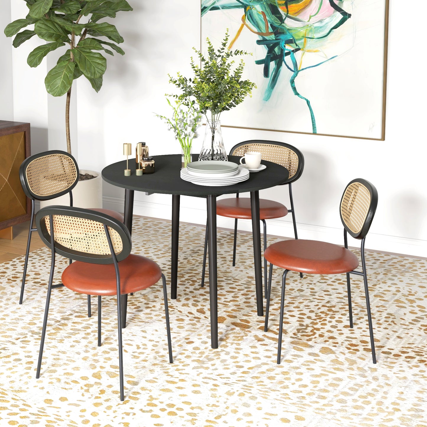 Round Drop Leaf Folding Dining Table - Distressed Black