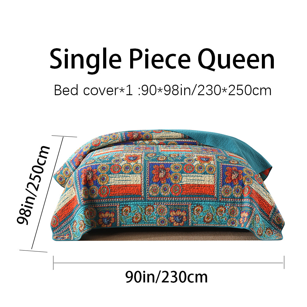 Full Queen & King Reversible Cotton Bedspread Set with Bohemian Patchwork Design