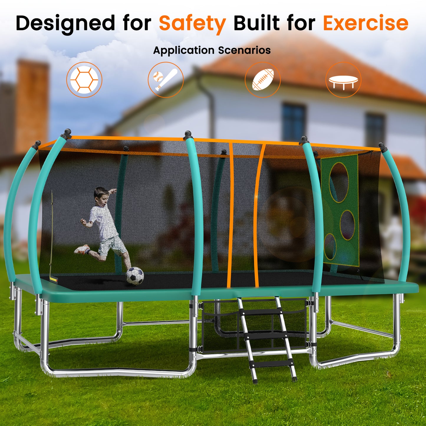 8x14FT Outdoor Trampoline for Kids & Adults - Green