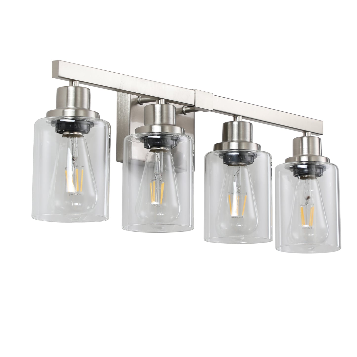 Modern 4-Light Bathroom Vanity Light Fixture - Brushed Nickel with Glass Shades