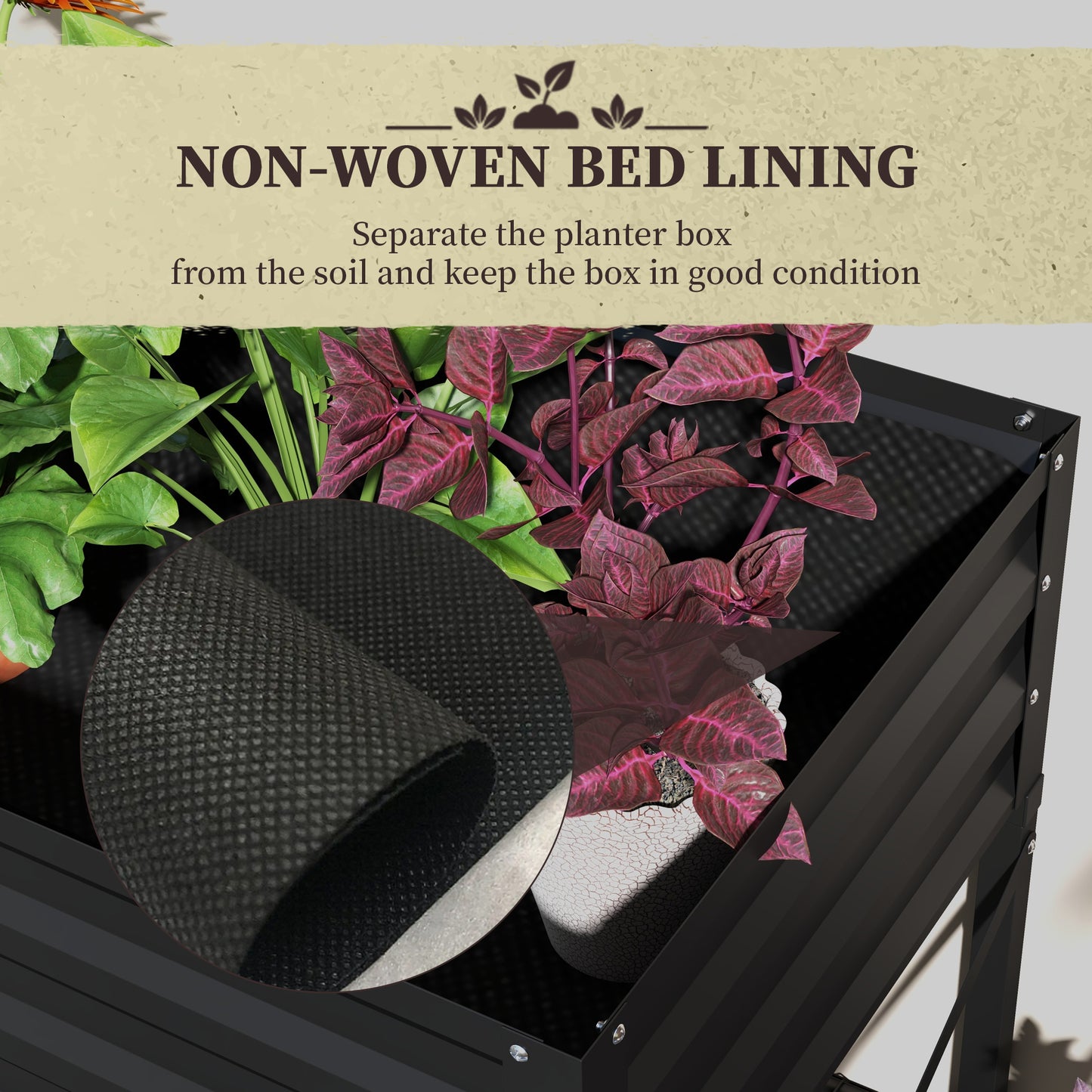 Galvanized Raised Garden Bed with Legs and Storage Shelf - Black, 1180x360x95mm