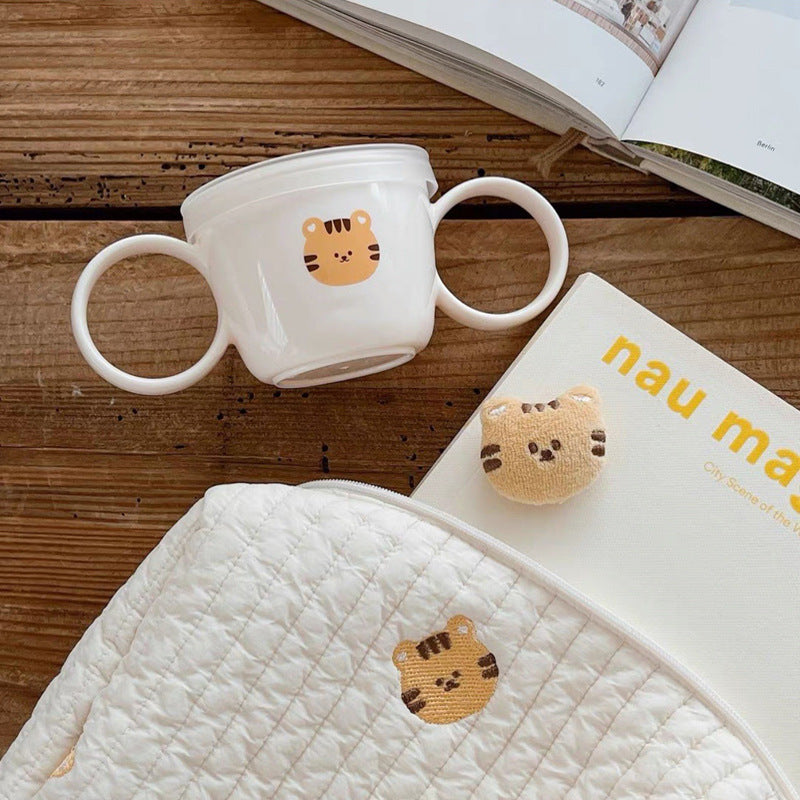 Binaural Baby Food Supplement Bowl with Lid & Straw - Microwave Safe