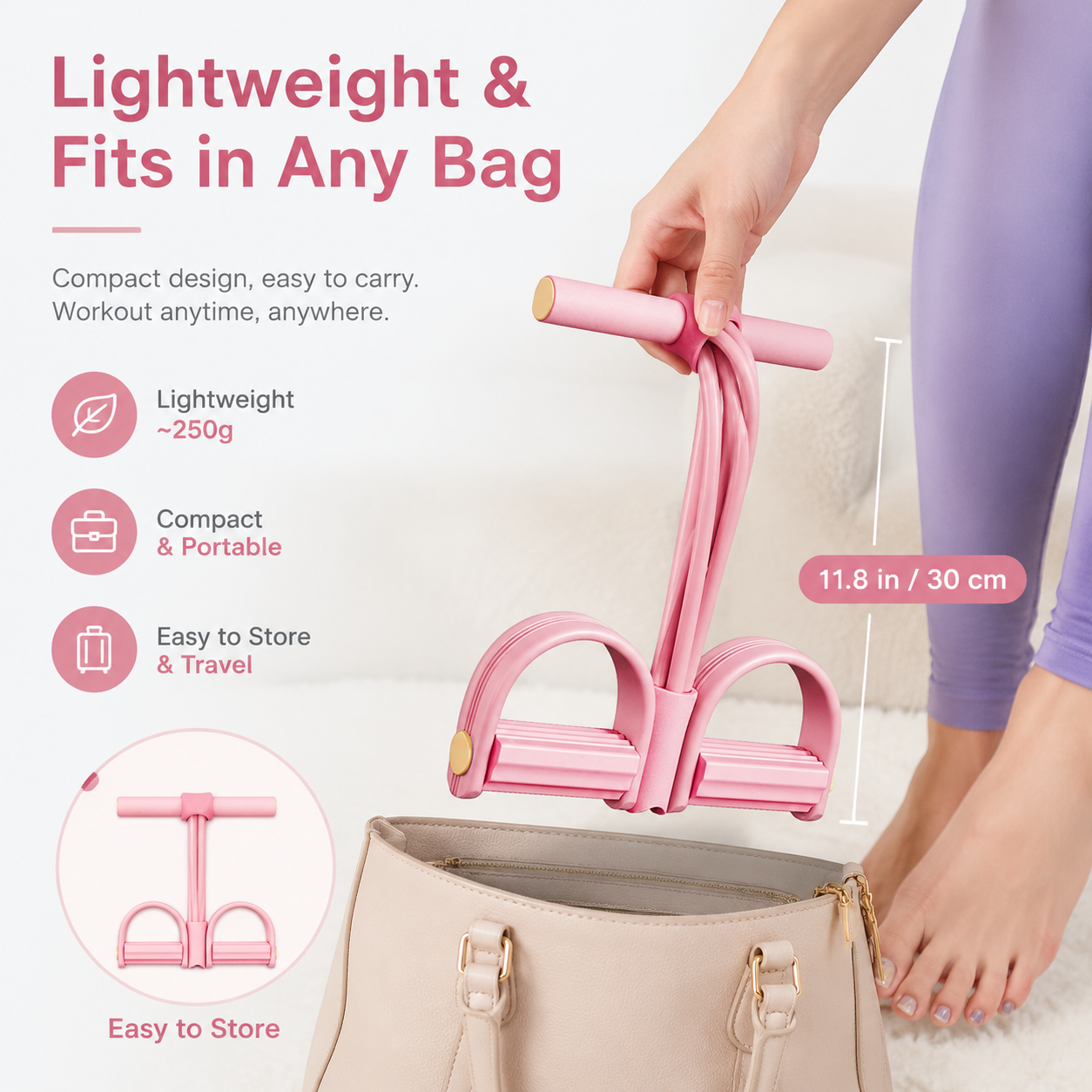 6-Tube Resistance Bands for Full Body Workout - Pink