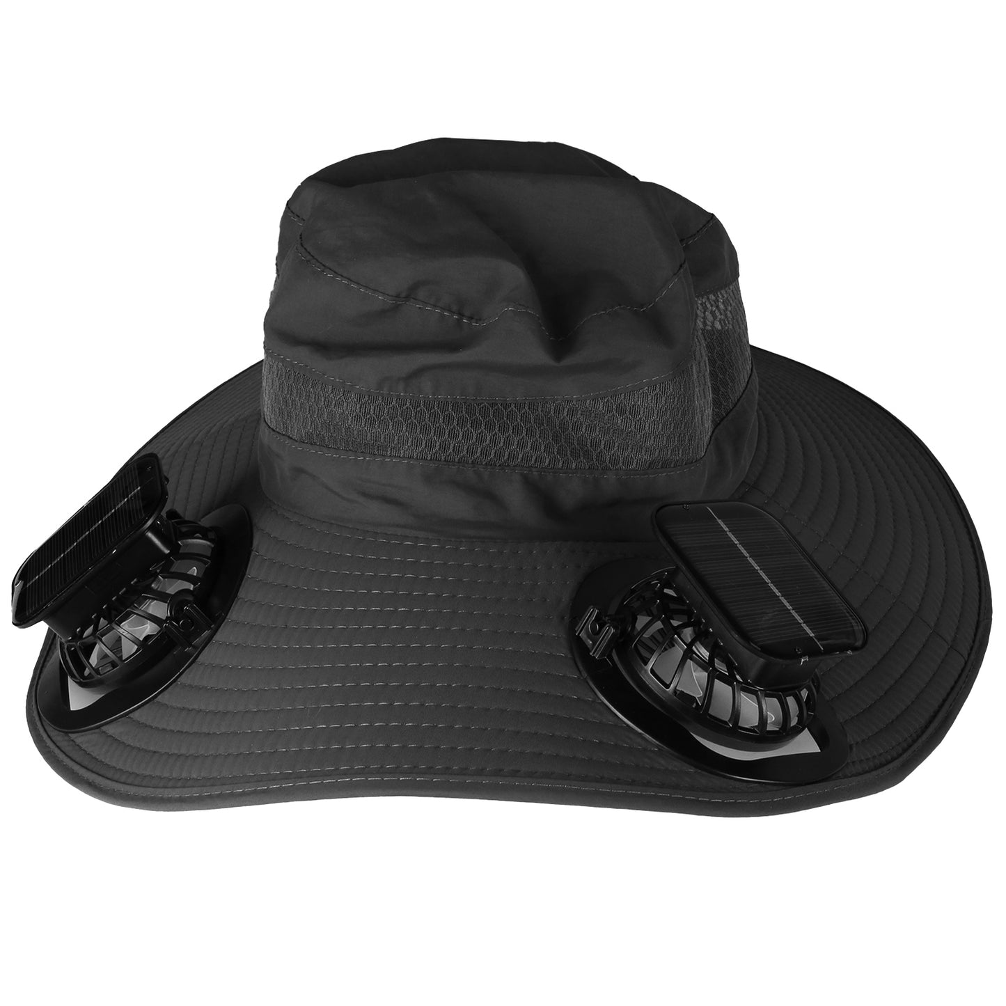 Outdoor Wide Brim Sun Hat with Rechargeable Fans - UPF50 Waterproof Mesh Hat for Hiking Camping Fishing
