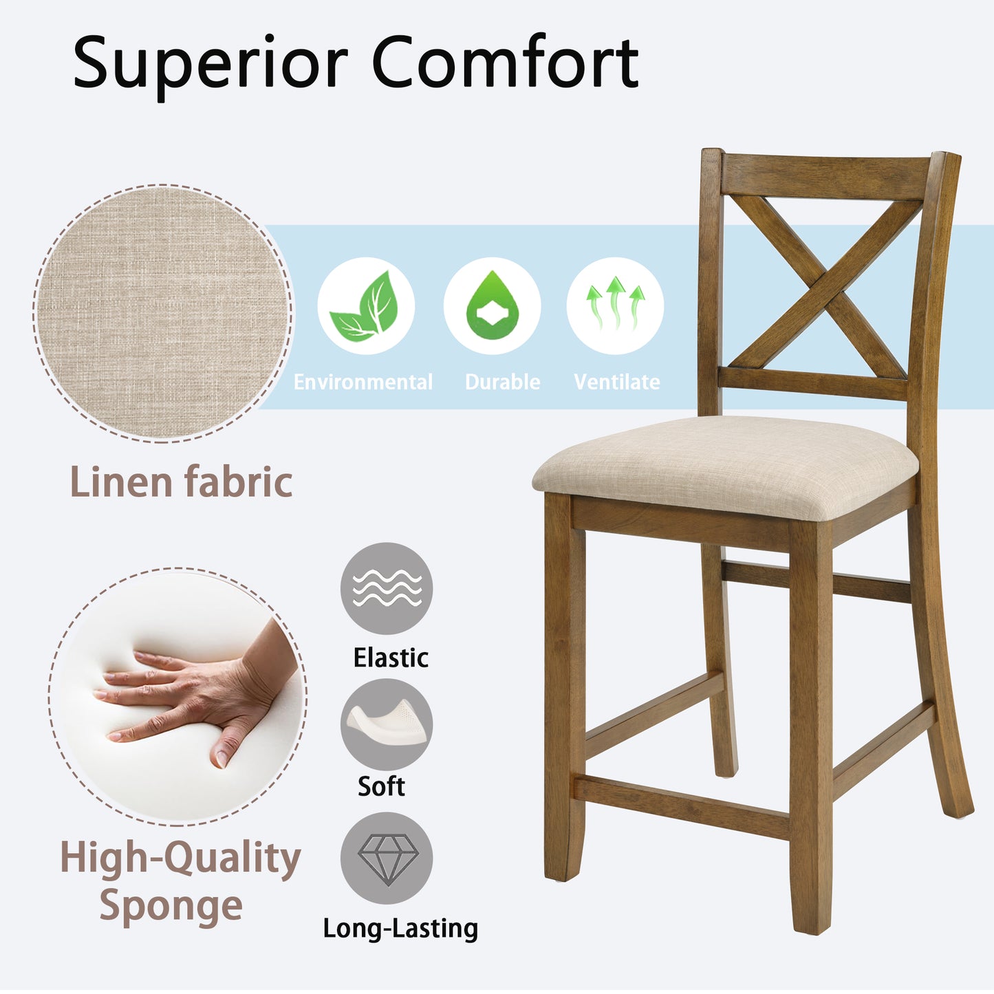 Set of 4 Wooden Counter Height Dining Chairs - Oak