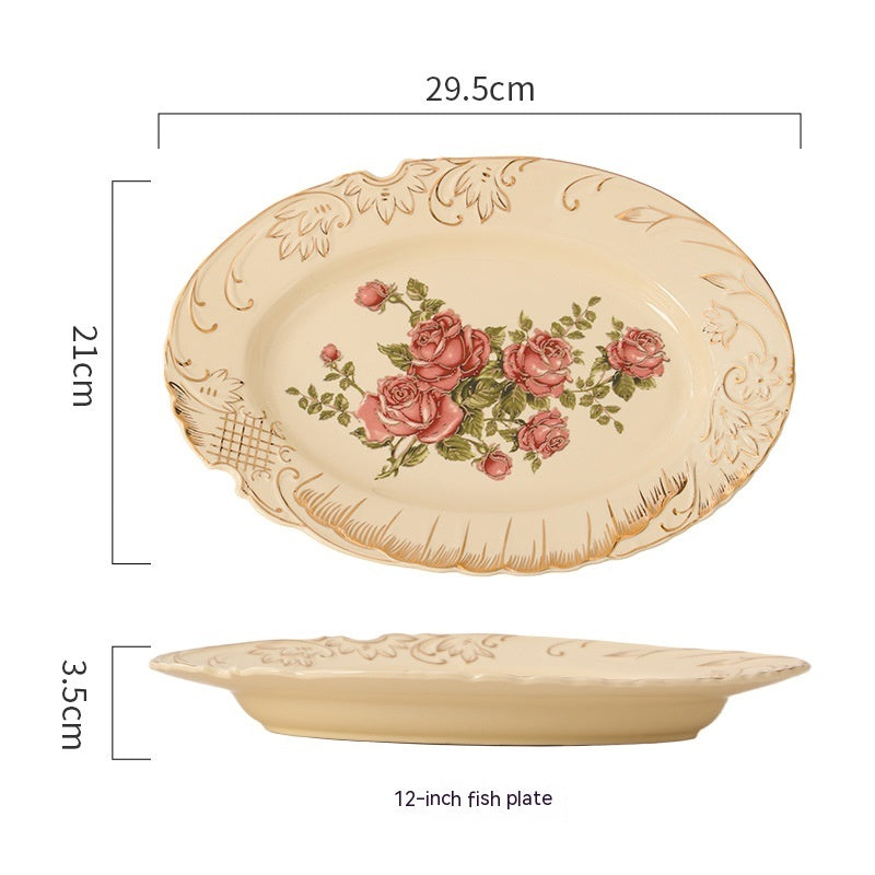 European-Style Ceramic Rice & Soup Bowls Set of 2 - Flower Pattern, Retro Kitchen Tableware