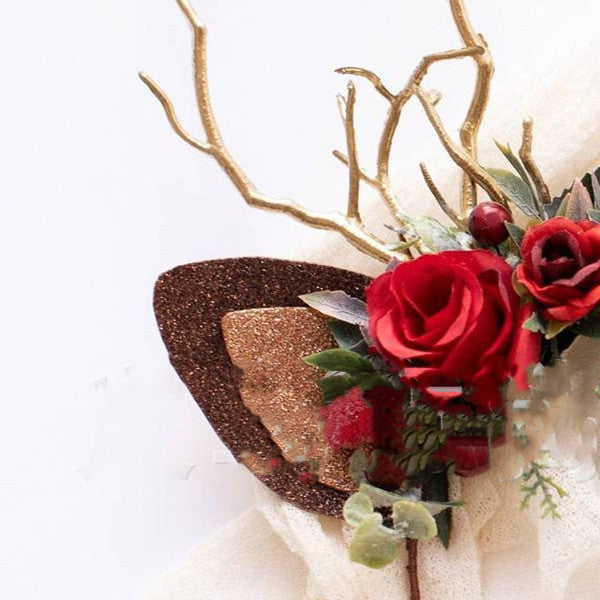 Christmas Skull Headband with Artificial Flower & Reindeer