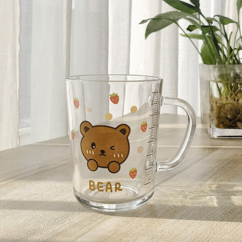 Minimalist Cartoon Glass Water Cup with Straw - Heat-Resistant, 400ML