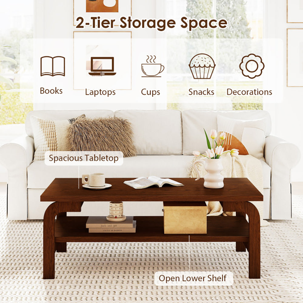 47 Inches Accent Rectangular Coffee Table Open Shelves Designed For