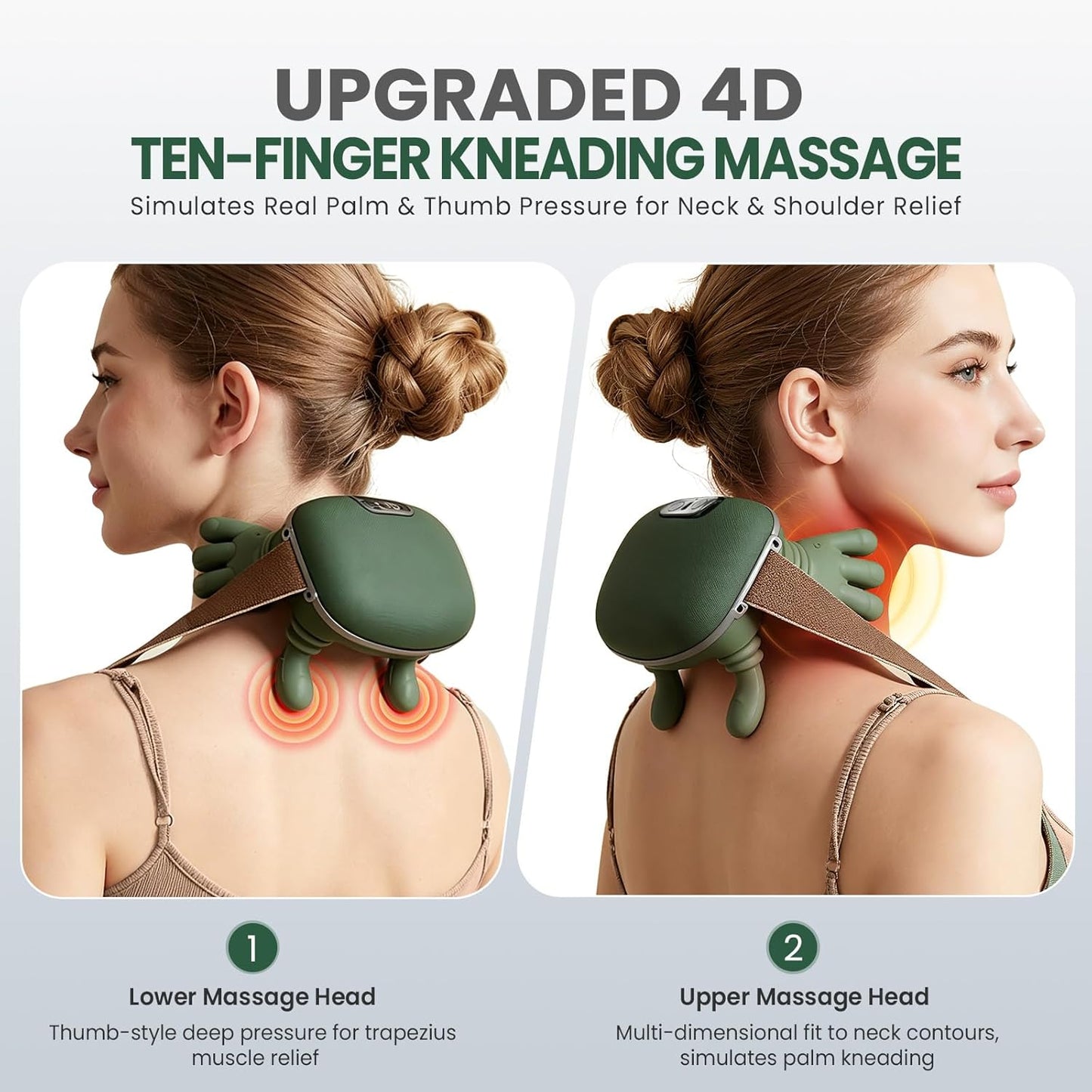 4D Kneading Neck Massager with Heat - Rechargeable & Wireless