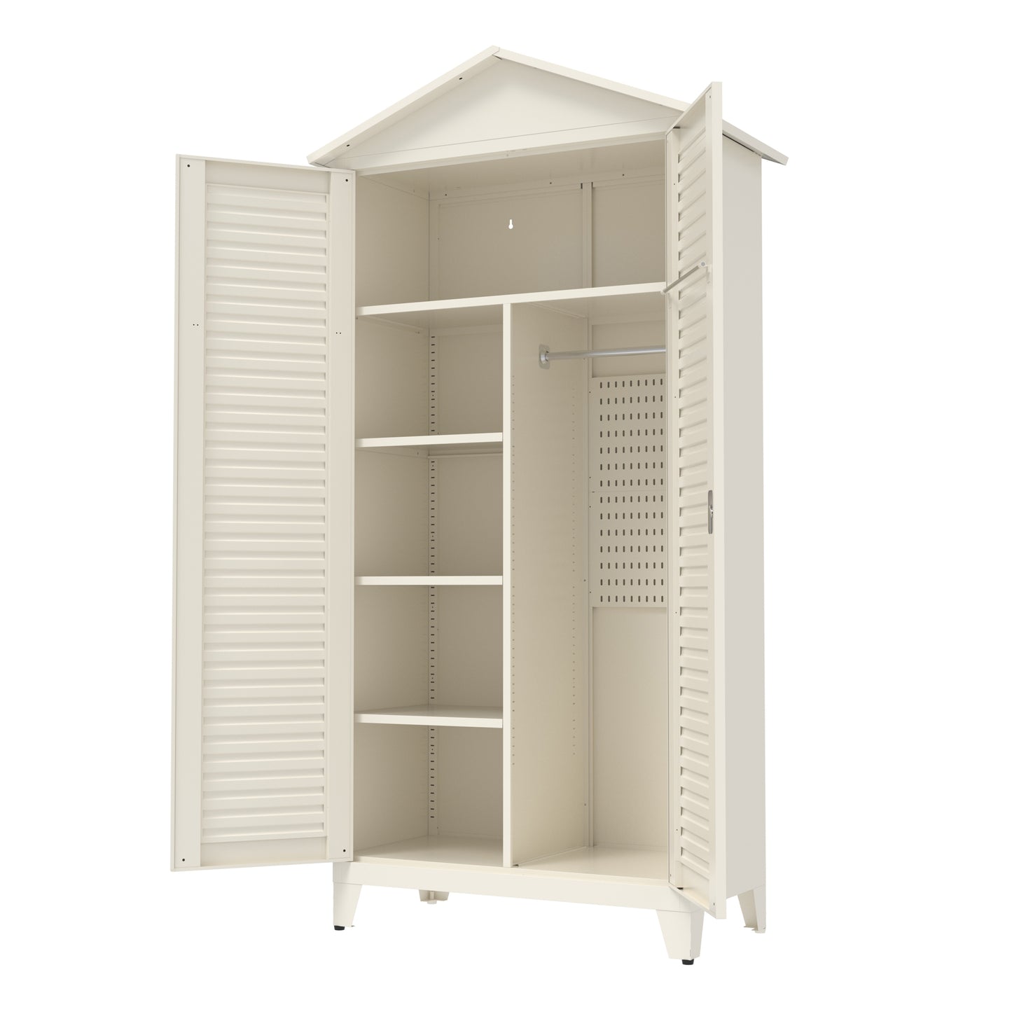 79-Inch Tall Metal Tool Storage Cabinet - Beige Steel Organizer