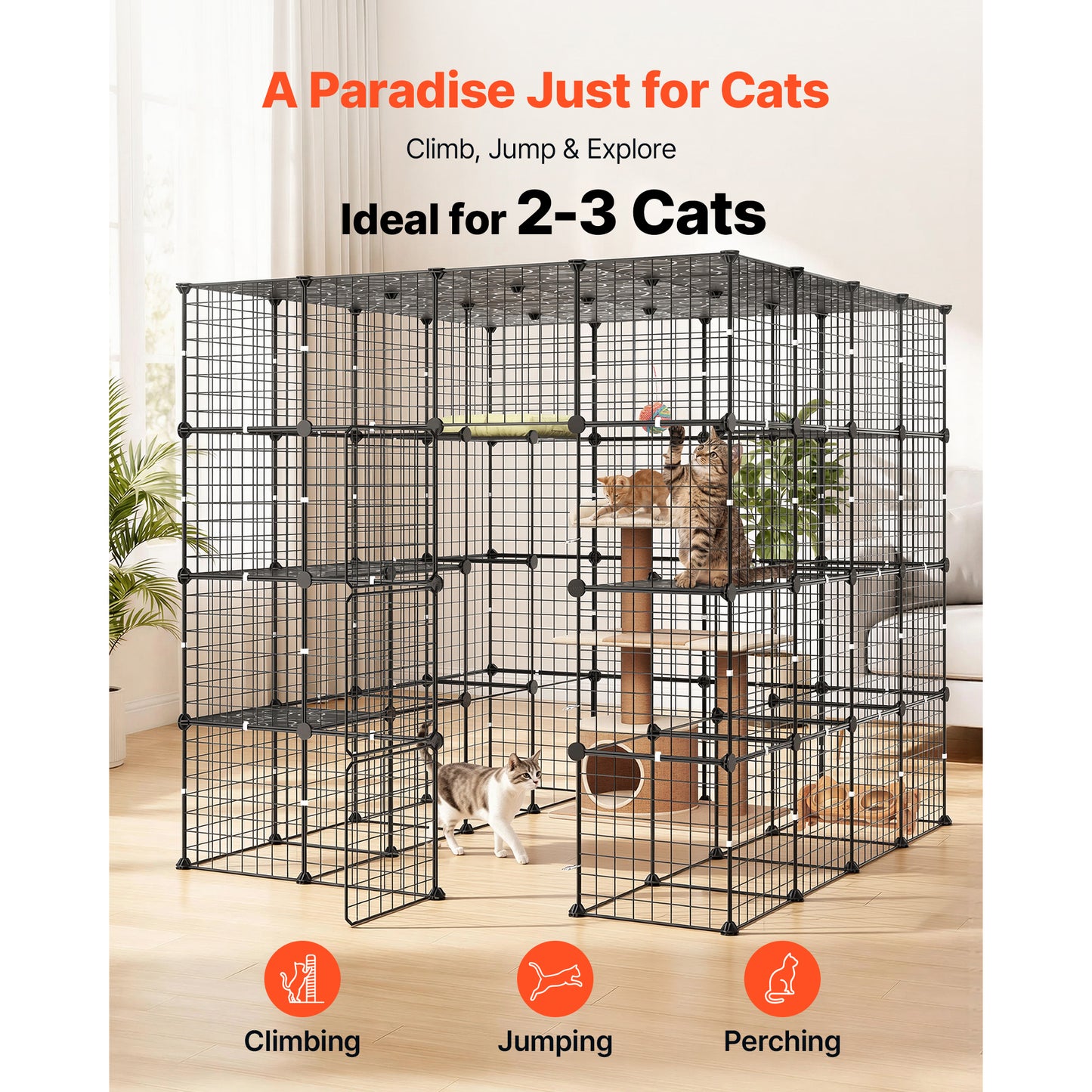 Large 4-Tier Indoor Cat Playpen Enclosure with Doors & Locks - 55x55x55 Inch