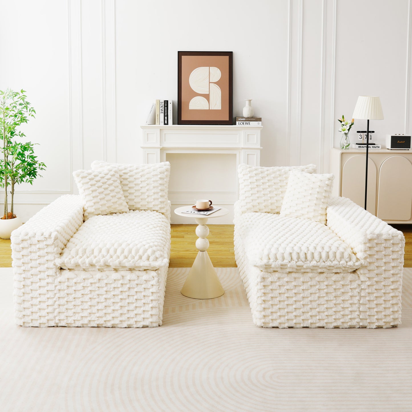 Luxury White Velvet Multifunctional Sofa - Arranged for 4 People