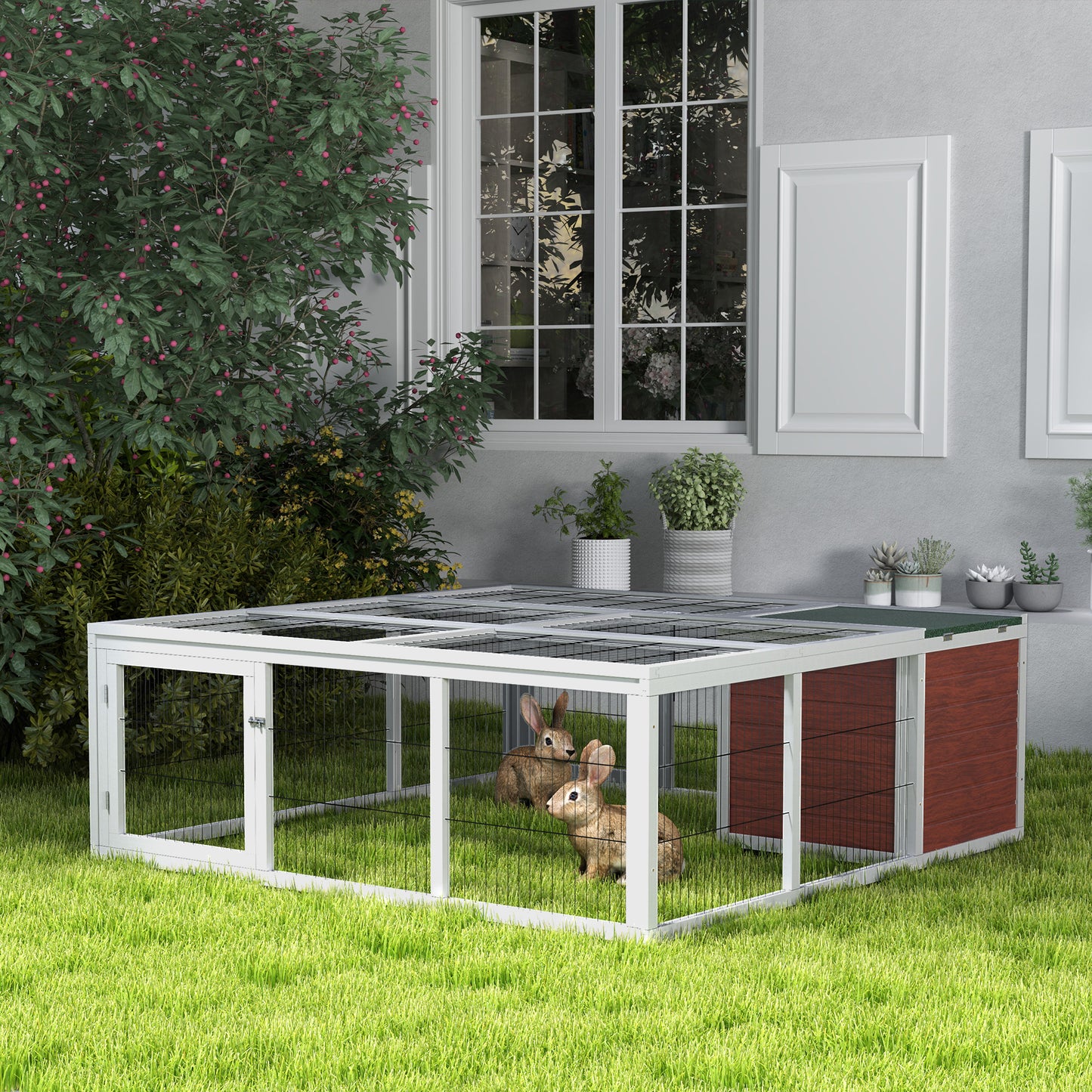 Wooden Outdoor Rabbit Hutch Playpen with Run and Cover - Weather Resistant