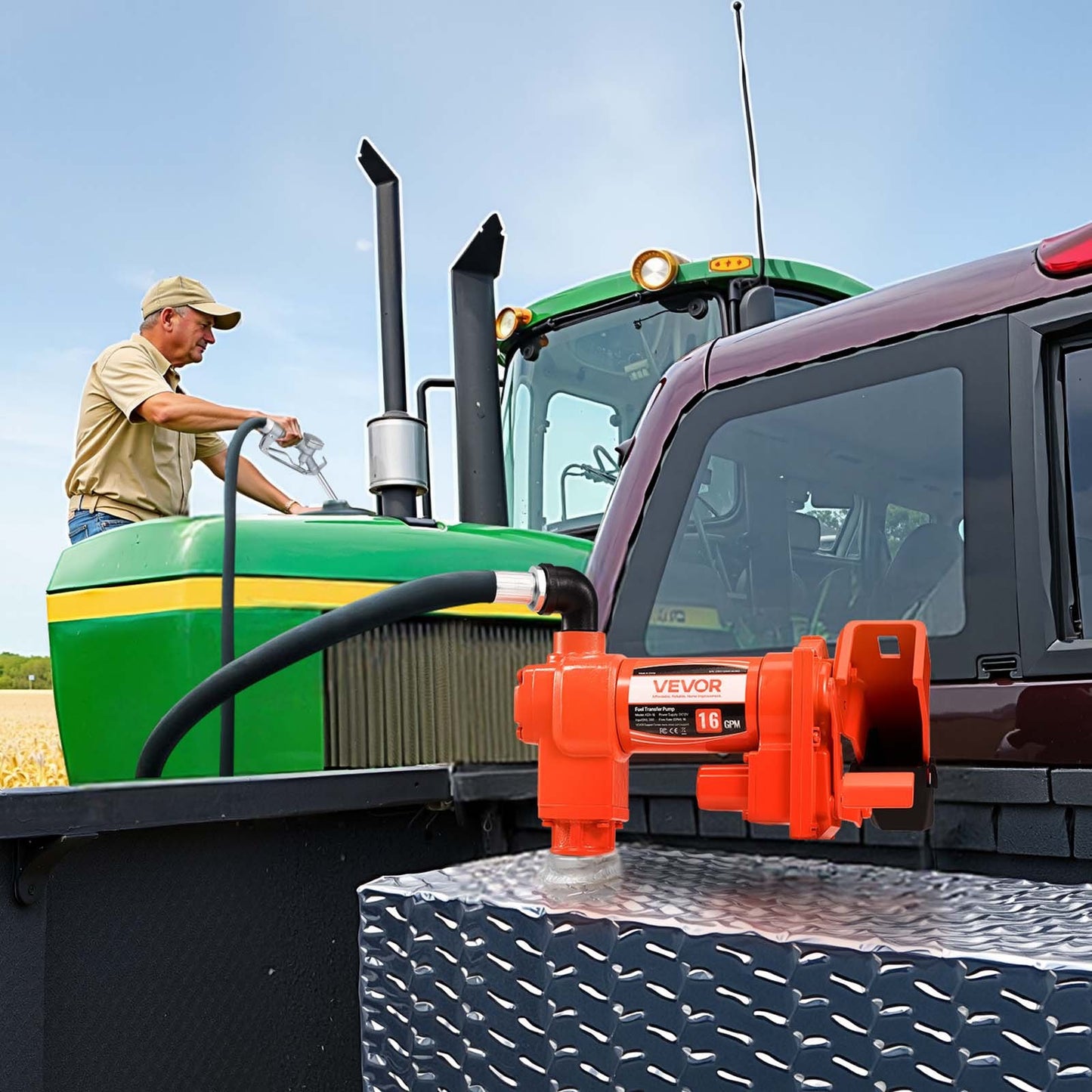 12V DC Fuel Transfer Pump 16 GPM with Hose & Nozzle for Gasoline Diesel