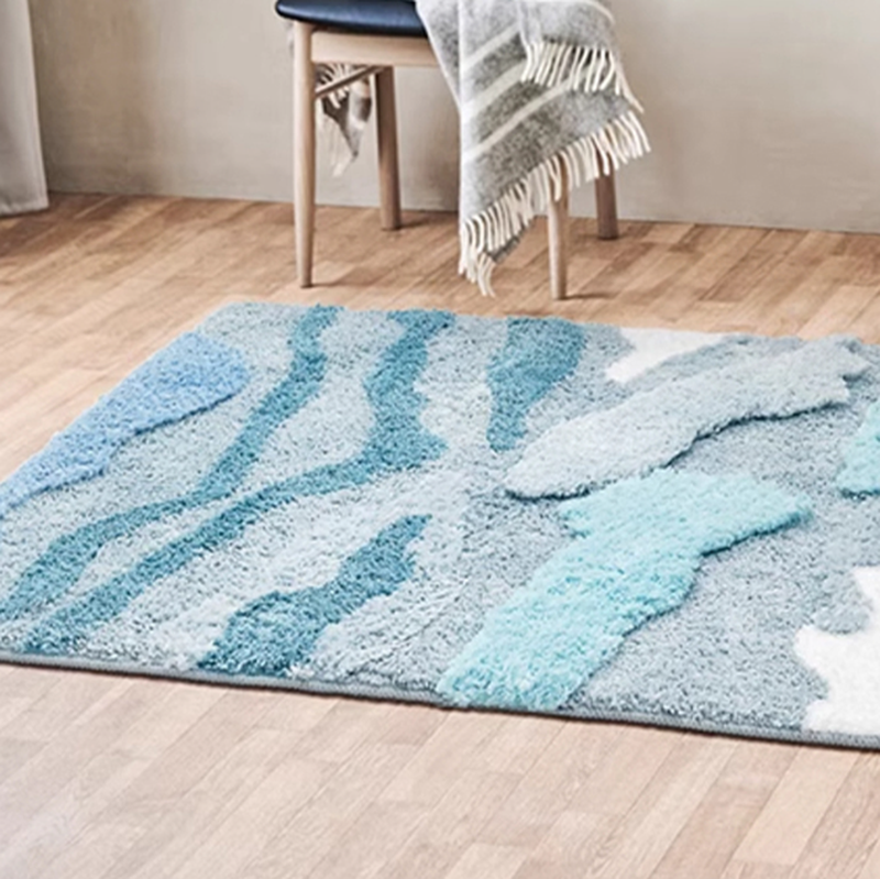 High Low Wool Geometric Bathroom Mat - Machine Woven Light Luxury Design