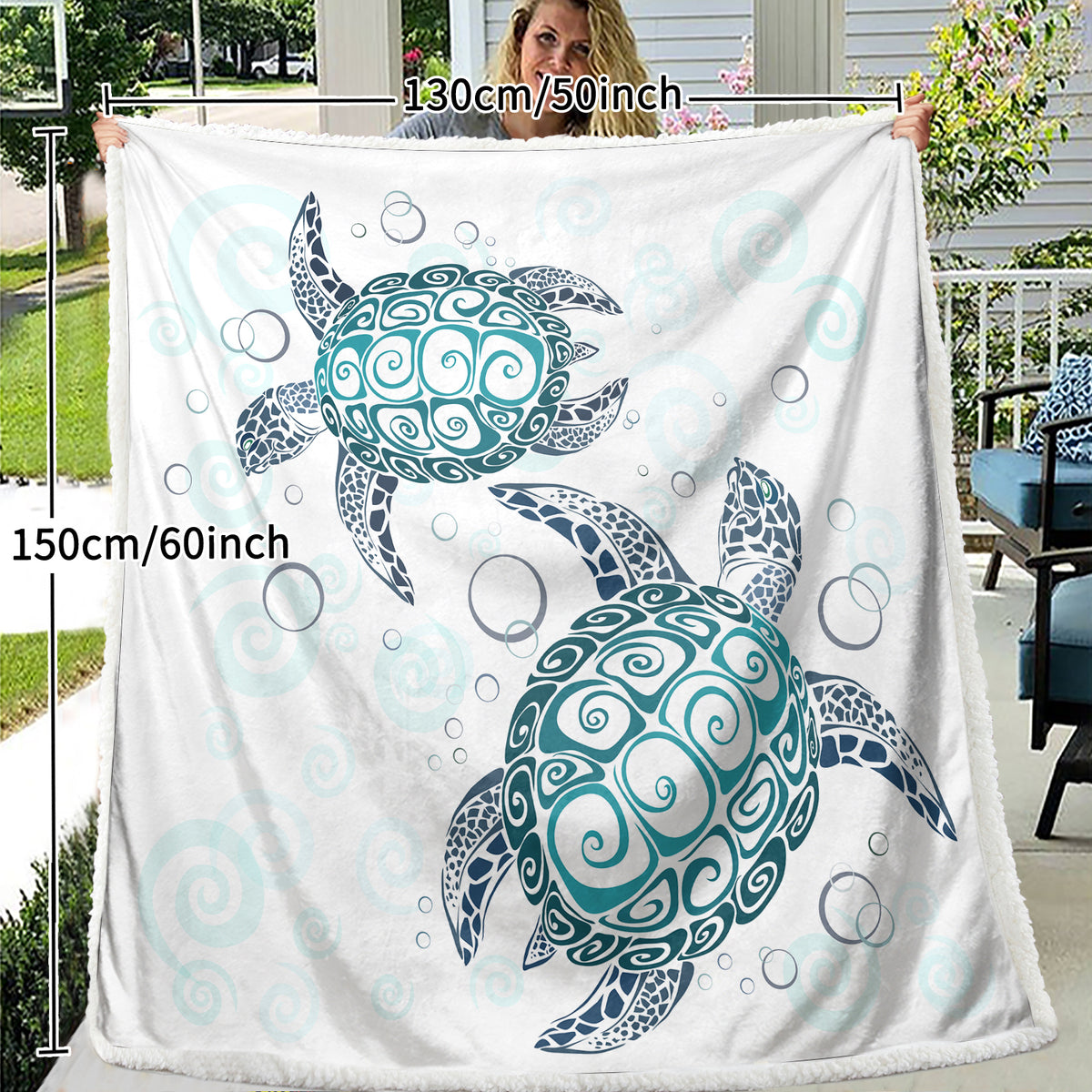 Sea Turtle Sherpa Fleece Throw Blanket - Aqua Teal Blue Ocean Plush Bed Cover