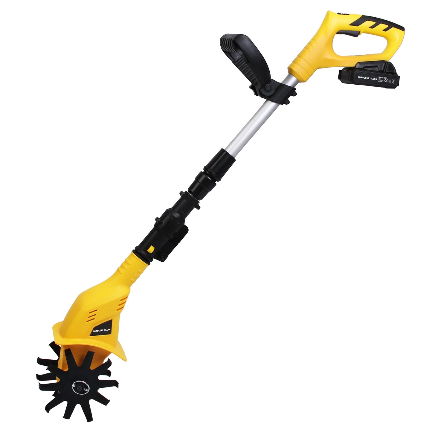 Cordless Electric Garden Tiller Cultivator 20V, 3.93in Width, 250RPM, Yellow