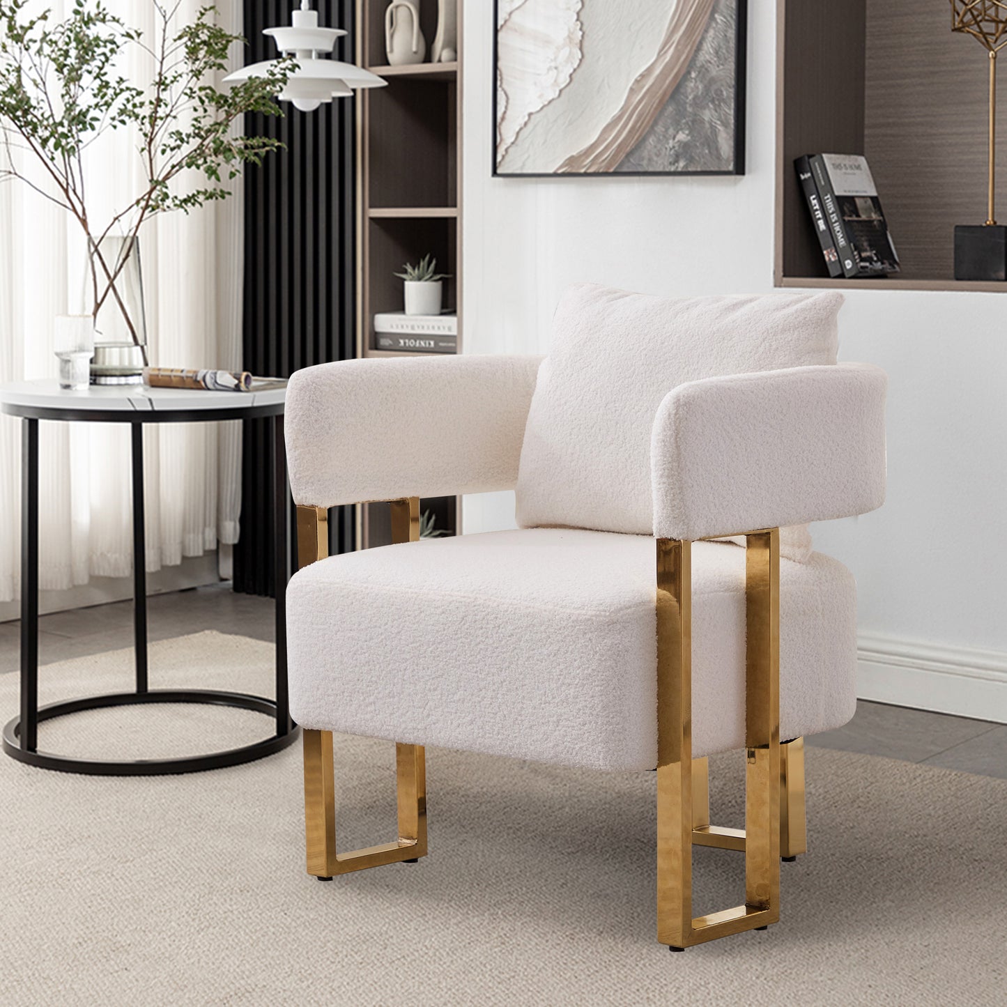 Modern Decorative Chair with Gold Metal Legs - White