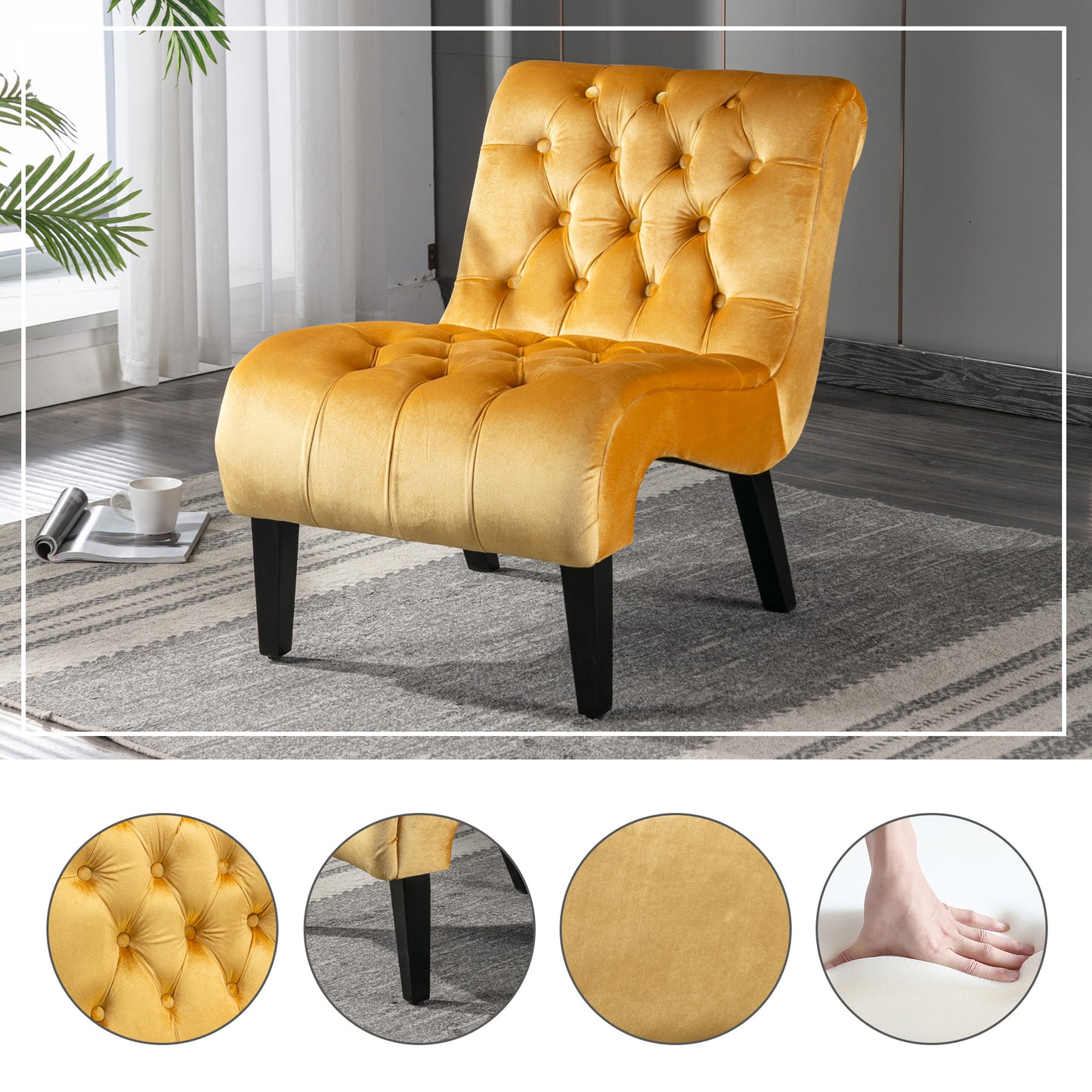 Modern Mustard Velvet Armless Accent Chair - Comfortable Living Room Furniture